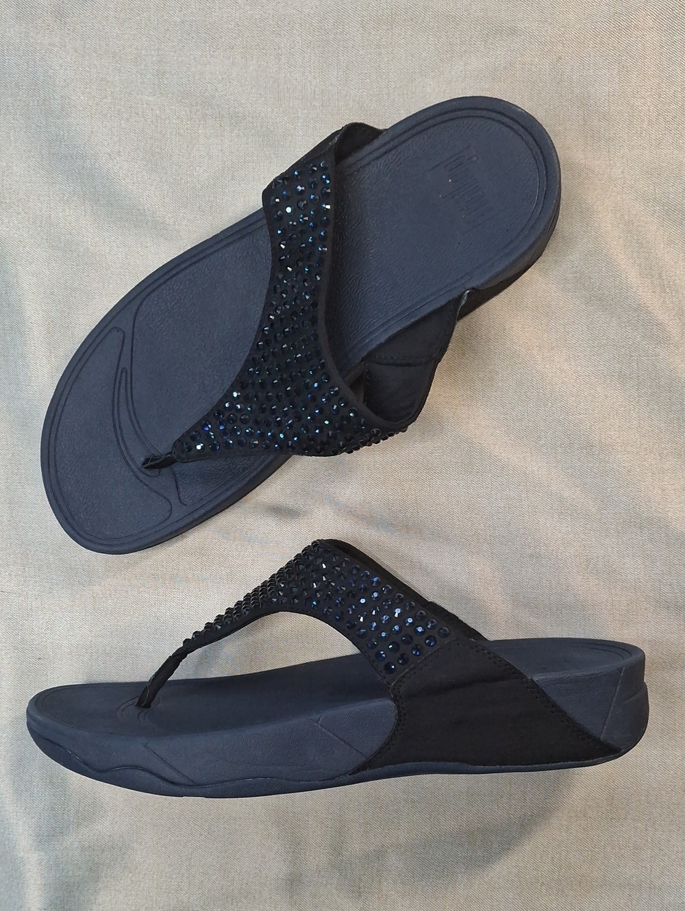 FitFlop Lulu Crystal Mix Navy Blue Wedge Sandals Sz 11